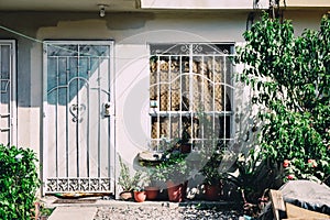 Closeup shot of window and door grills on the house