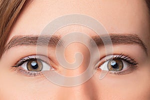 Closeup shot of woman eye with day makeup
