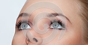 Closeup shot of woman eyes with makeup