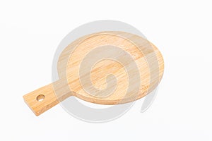 Closeup shot of a wooden chopping board isolated on a white background