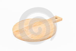 Closeup shot of a wooden chopping board isolated on a white background