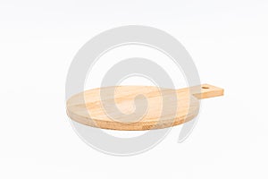 Closeup shot of a wooden chopping board isolated on a white background