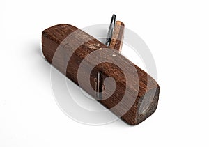 Closeup shot of a wooden jack-plane isolated on white background
