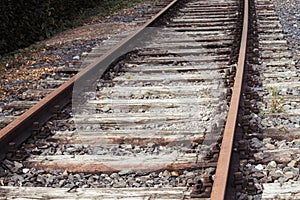 Closeup shot of wooden train tracks