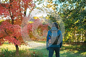 Closeup shot of a young boy in the beautiful forest