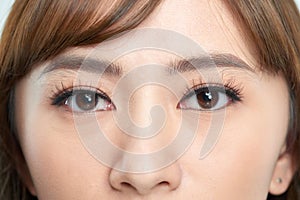 Closeup shot of young woman eyes makeup