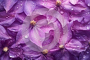 CloseUp View of DewCovered DeepPurple Petals with SoftLight Reflection in Nature