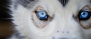 Closeup of a Siberian Husky puppys vibrant blue eyes