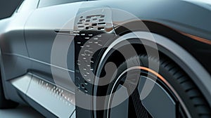 A closeup of the side of a car reveals a set of movable air vents strategically p to release air pressure and increase