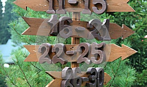 Arrow Pointer With Numbering On Wooden Pole