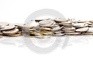 Closeup silver coins stcking