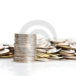 Closeup silver coins stcking