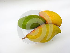 Single and group of Totapuri Raw Mango Fruit  on white background photo