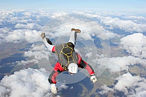 Closeup of skydiver in freefall