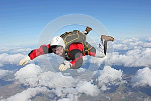 Closeup of skydiver in freefall