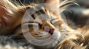 Closeup of a Sleeping Tabby Kitten Basking in Sunlight