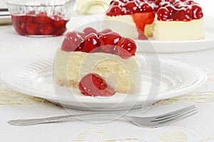 Closeup Slice of cherry cheesecake