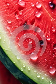 Closeup slice of watermelon with deep droplets on icon weather a