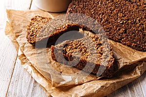 Closeup on sliced flourless diet grain bread