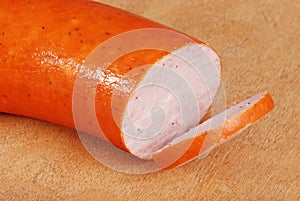 Closeup sliced kielbasa
