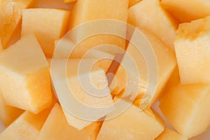 Closeup of sliced orange cantaloupe melon for food background