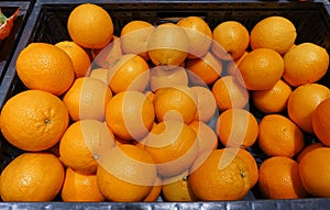 Closeup of sliced oranges on a market