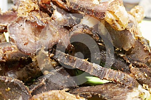 Closeup of sliced South African biltong