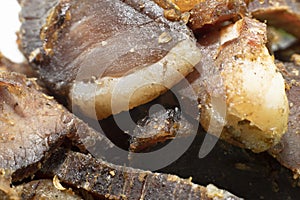 Closeup of sliced South African biltong