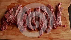 CloseUp: Slicing Beef into Strips on Wooden Board