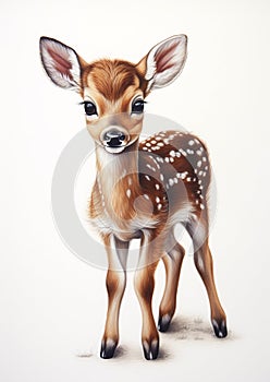 A Closeup of a Small, Amicable Fawn with a Glittering Coat