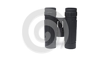 Closeup small binocular two eyepieces white background