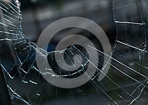 Closeup of Smashed Glass Window