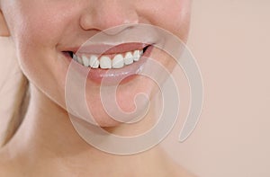 Closeup of smile with white healthy teeth