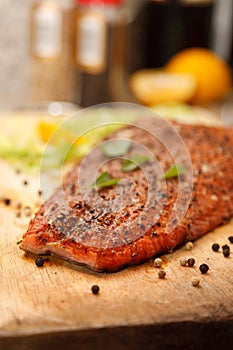Closeup of Smoked Salmon Steak