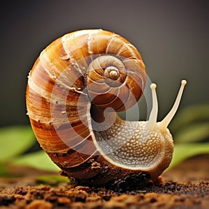 A closeup of a snail\'s spiral shell, Helix pomatia