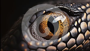 Closeup of snake eye. Macro of reptile eye. Generative AI