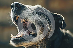 Closeup of snarling dog showing teeth