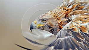 Closeup of soaring eagle. AI generated