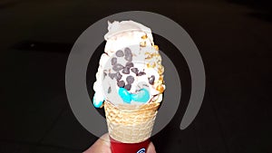 Closeup of softy ice cream with black background