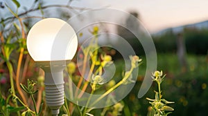 A closeup of a solar garden lights LED bulb emitting a bright energyefficient light photo