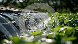 A closeup of a solarpowered irrigation pump quietly purring as it delivers water to nourish an expansive plantation