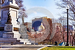 Closeup of Soldiers and Sailors Monument in Boston