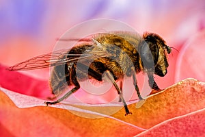 Closeup of a solitary Bee on a flower