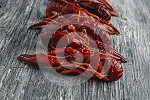 closeup of some cooked crayfish on a table