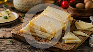 Closeup of some slices of manchego cheese from Spain
