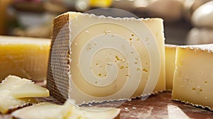 Closeup of some slices of manchego cheese from Spain