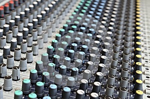 Closeup sound mixing control board
