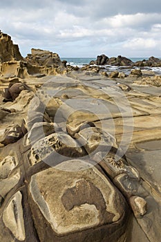 Closeup of special eroded rocks and terrain in Keelung