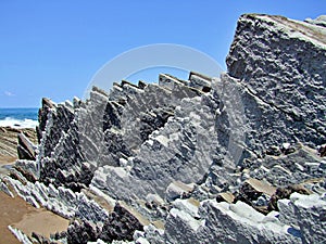 A closeup of a special geophysical rock formation on the beach of Zumaia in the Basque Country