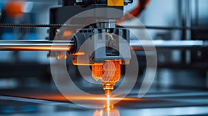 Closeup of a specialized 3D printer creating a customized part for industrial machinery
